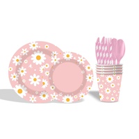 Ensemble de vaisselle jetable biodégradable en papier sur le thème des marguerites pour fête d'anniversaire, assiettes, gobelets, serviettes, célébration pour enfants, style européen