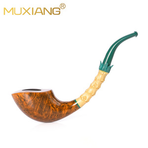 Muxiang Handmade Briarwood Pipe Bent Shape Bamboo Joint Tobacco Pipe Solid Wood Gift Box - Product Image 1
