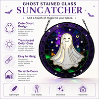 Attrape-soleil en vitrail suspendu pour Halloween, mariage, fête, motif fantôme blanc 30x30cm, décoration classique gothique d'horreur