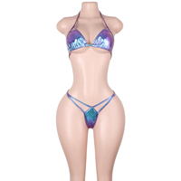 Ensembles de lingerie réfléchissante deux pièces pour la danse exotique, effet arc-en-ciel, string, costumes de scène pour boîte de nuit, équipement de scène