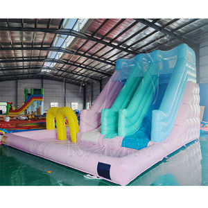 Toboggan aquatique gonflable <span class=keywords><strong>de</strong></span> couleur pastel <span class=keywords><strong>avec</strong></span> <span class=keywords><strong>piscine</strong></span> - Double voie, équipement <span class=keywords><strong>de</strong></span> jeu commercial en PVC pour enfants, <span class=keywords><strong>location</strong></span> pour fêtes d'été en plein air - Product Image 3