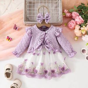 Ensemble Robe Fille 2026 : Manteau Manches Longues, <span class=keywords><strong>Gilet</strong></span> en Maille Papillon et Bandeau – Collection Automne Hiver - Product Image 3