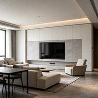 Meuble TV sur mesure de style moderne pour villa, avec fermeture douce, sans formaldéhyde (qualité E0), idéal pour la rénovation complète de la maison
