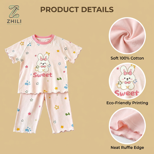 <span class=keywords><strong>Pigiama</strong></span> <span class=keywords><strong>Estivo</strong></span> per Bambine con Motivo a Righe in Morbido Poliestere a Rete Manica Corta Abbigliamento da Casa - Product Image 2