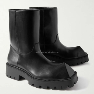Zapatos de vestir Derby de cuero de pantorrilla con punta cuadrada exagerada de alta calidad para hombre, zapatos Derby de botas de rinoceronte negro - Product Image 2