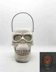 Lanterne d'halloween <span class=keywords><strong>de</strong></span> tête <span class=keywords><strong>de</strong></span> mort, en céramique, avec poignée, 8 pouces, <span class=keywords><strong>Lot</strong></span> <span class=keywords><strong>de</strong></span> projecteur - Product Image 2