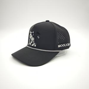 Casquettes de baseball ajustables professionnelles personnalisées à 5 panneaux pour adultes en polyester/coton structuré avec sangle en plastique motif léopard/à pois et étiquette tissée - Product Image 3