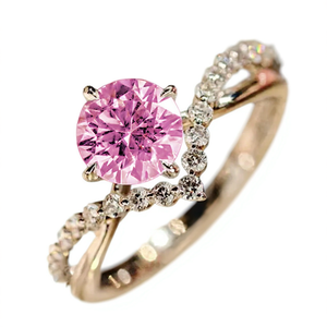 Bague de fiançailles plaquée or rose avec pierre précieuse rose pour femmes, sertie de pierres rondes classiques créées en laboratoire, pierre de naissance de mars, tendance - Product Image 1
