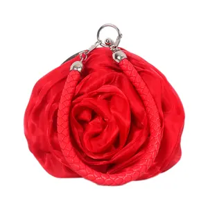 New Trendy Rose Flower Diamond Crystal Handbag Girls Ladies Women Purses Party Wedding Evening Bag