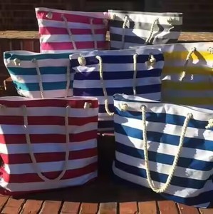 Sac fourre-tout en <span class=keywords><strong>toile</strong></span> rayé rose très vendu, résistant, réutilisable, pour les voyages ou la plage - Product Image 6