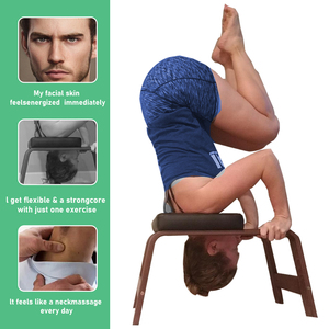 Banco de reposacabezas de Yoga de madera, silla de reposacabezas de inversión de yoga para Familia, gimnasio, almohadillas de madera y PU negras - Product Image 4