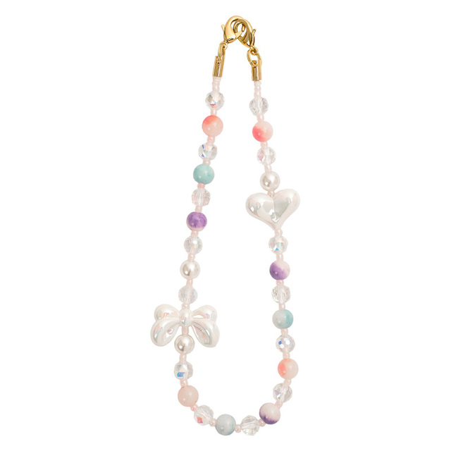 Aesthetic Ball Beaded Crystal Phone Lanyard Cute Y2K Handmade UV Printed New Year Charm Anti Lost Wrist Strap Support