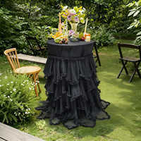 Nappe noire à volants multicouches en dentelle unie, jupe de table ronde pour décoration de fête, mariage, table de desserts