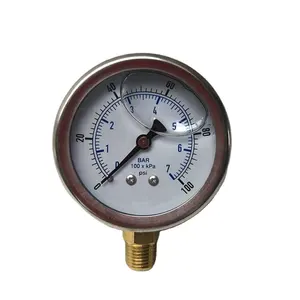 Glycerine Filled Manometers 63mm 100PSI 7Bar Bottom Pressure Gauge Manometer With Glycerin Filled