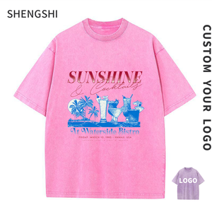 Camiseta del equipo ShengShi, lavado Mineral, cuello redondo Regular, 320g, algodón, gimnasio Retro sin encogimiento con impresión personalizada, camiseta de compra para correr para hombres - Product Image 1