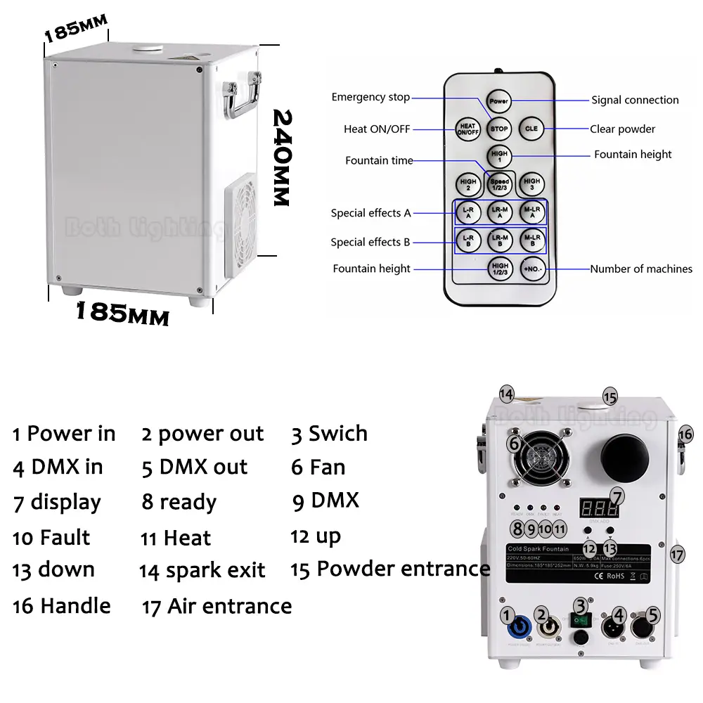 كلا الإضاءة وباردة شرارة آلة 650 واط DMX512 ألعاب نارية آلة المسرح حفلات الزفاف المؤثرات الخاصة مهرجان الموسيقى الحفلات الموسيقية