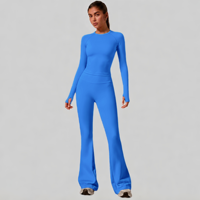 Ensembles de vêtements de sport pour femmes L-0323+0313, ensembles à manches longues et évasés, ensembles de yoga respirants, ensembles de pilates sans couture, ensembles de fitness pour la salle de sport, vêtements de sport