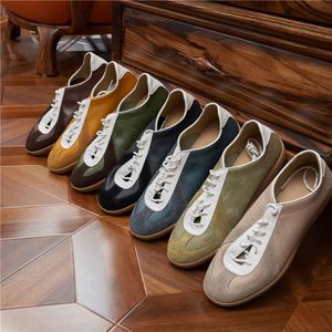 Niche Retro Casual German Training Shoes Full-Grain Leather Color-<b>Block</b> Lace-Up Summer Sports Sneakers Square Toe Anti-Slip - Product Image 5