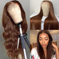 Perruque Lace Front 30 pouces marron, 100% cheveux humains indiens Remy vierges, ondulée, avec dentelle transparente, pour femmes noires