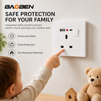 Panel de pared BAOBEN modelo 86 con panel ignífugo blanco, con puertos USB + Tipo-C, adecuado para uso doméstico y de oficina.