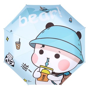 Paraguas Plegable Manual de Tres Secciones con Diseño de Caricaturas de Personajes Gorditos, 100 cm, Resistente a los Rayos UV, de Poliéster, para Viajes, Uso en Días Soleados y Lluviosos - Product Image 1