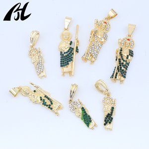 Mạ Vàng Brass Tôn Giáo Hình Mặt Dây Chuyền Zircon Màu Xanh Lá Cây/Màu Sắc Trắng Closeout Bán Giá Bán Buôn Cho <span class=keywords><strong>Cross</strong></span>-Biên Giới Thương Mại Điện Tử - Product Image 3