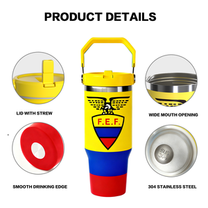 Gobelet isotherme <span class=keywords><strong>en</strong></span> acier inoxydable personnalisé ZREGGUR de 30 oz avec poignée, pour les supporters de football équatoriens, stade, camping, salle de sport, <span class=keywords><strong>voyage</strong></span> - Product Image 3