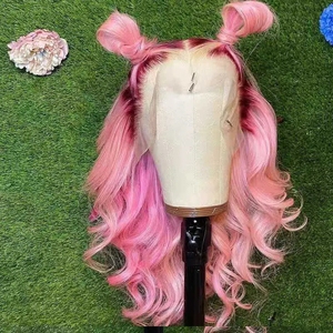 Precios al por mayor HD Peluca Frontal de encaje Ombre Pink Body Wave Peluca de cabello humano Transparente 360 Pelucas de encaje Estantes de exhibición - Product Image 5