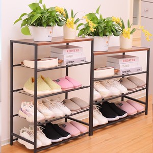 4-Tier <strong>Shoe</strong> <strong>Rack</strong>, Industrial Metal <strong>Shoe</strong> Shelf with Wooden Top, Holds 9-12 Pairs, <strong>Rustic</strong> Brown - Product Image 2