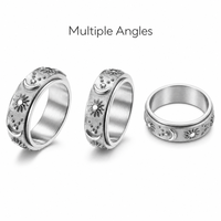 Sonne-Mond-Stern Gravierter 3D Drehbarer Fidget-Spinner-Ring Silberbeschichteter Edelstahl Trendiger Hip-Hop Hochzeits-Party-Schmuck