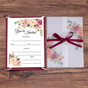 Tarjetas de boda personalizadas de color burdeos, sobres de invitación de lujo para fiesta nupcial, <span class=keywords><strong>hojas</strong></span> interiores de relleno - Product Image 3