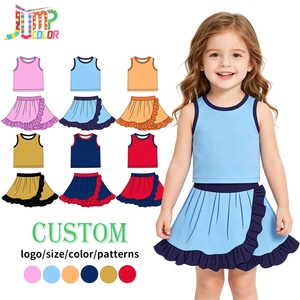 Completo Estivo per Bambine Tiaose: Top Senza Maniche e Gonna con Volant, Outfit Bicolore, Abbigliamento Casual Giornaliero, Set Yoga per Ragazze - Product Image 1