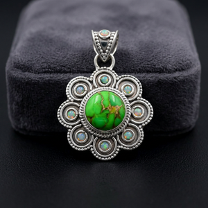 Pendentif en argent sterling 925 fait main avec pierres précieuses turquoise et opale de feu, bijou mignon - Product Image 3