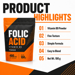 Acide folique en vrac, antioxydant, vitamine B9, poudre instantanée sans gluten, riche en protéines, pour hommes et femmes, vente chaude - Product Image 5