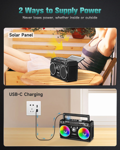 <span class=keywords><strong>Radio</strong></span> AM FM Portátil Inalámbrica con Altavoz Doble, <span class=keywords><strong>Luz</strong></span> de Colores, USB-C, Recargable Solar, Radios Transistor Portátiles - Product Image 5