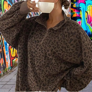 เสื้อฮู้ดแฟชั่นใหม่สำหรับผู้หญิง ทรงหลวม สวมใส่สบาย แขนยาว ลายเสือดาว ด้านหน้ากันยับ สไตล์ลำลอง วินเทจ สำหรับฤดูหนาว/ฤดูใบไม้ร่วง ใส่ได้ทุกวัน - Product Image 2