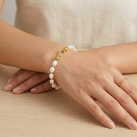 Bracelet à breloques en perles d'eau douce naturelles, design exclusif Norns, argent sterling S925 plaqué or, incrustation de zircon