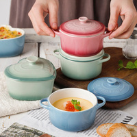 Binaurale runde Topf Back geschirr Keramik Backform Doppel ohr Mini Keramik Suppe Schüssel mit Deckel