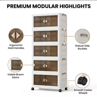 Armoire de rangement pliante 3 couches avec roues organisateur modulaire en plastique pour l'approvisionnement en gros de la chambre à coucher à la maison