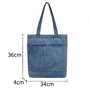Sac à bandoulière personnalisé pour femme, sac fourre-tout pour étudiante, sac de shopping simple, sac de plage rétro en jean délavé - Product Image 2