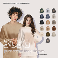 Nouveau style Printemps 2026 T-shirt à manches longues coupe ample en tissu épais 305G, double fil, teinture par pulvérisation, effet vintage et délavé