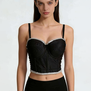 <span class=keywords><strong>Haut</strong></span> à fines bretelles ajusté avec anneau en acier et ceinture, en tissu mélangé, style corset <span class=keywords><strong>bustier</strong></span> pour femme - Product Image 1
