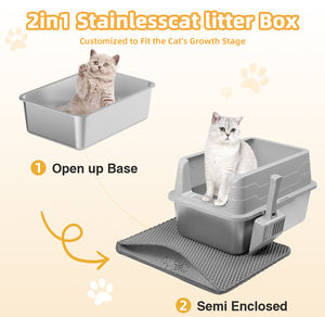 Bandeja de arena para gatos de metal personalizada de fácil limpieza Caja de arena semicerrada de acero inoxidable para gatos - Product Image 6