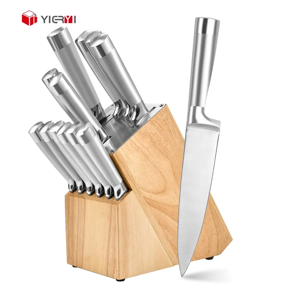 2024 meilleure vente 13 pièces allemand en acier inoxydable Chef couteau de cuisine ensemble manche creux couteau de cuisine ensemble bois dur stockage couteau ensemble