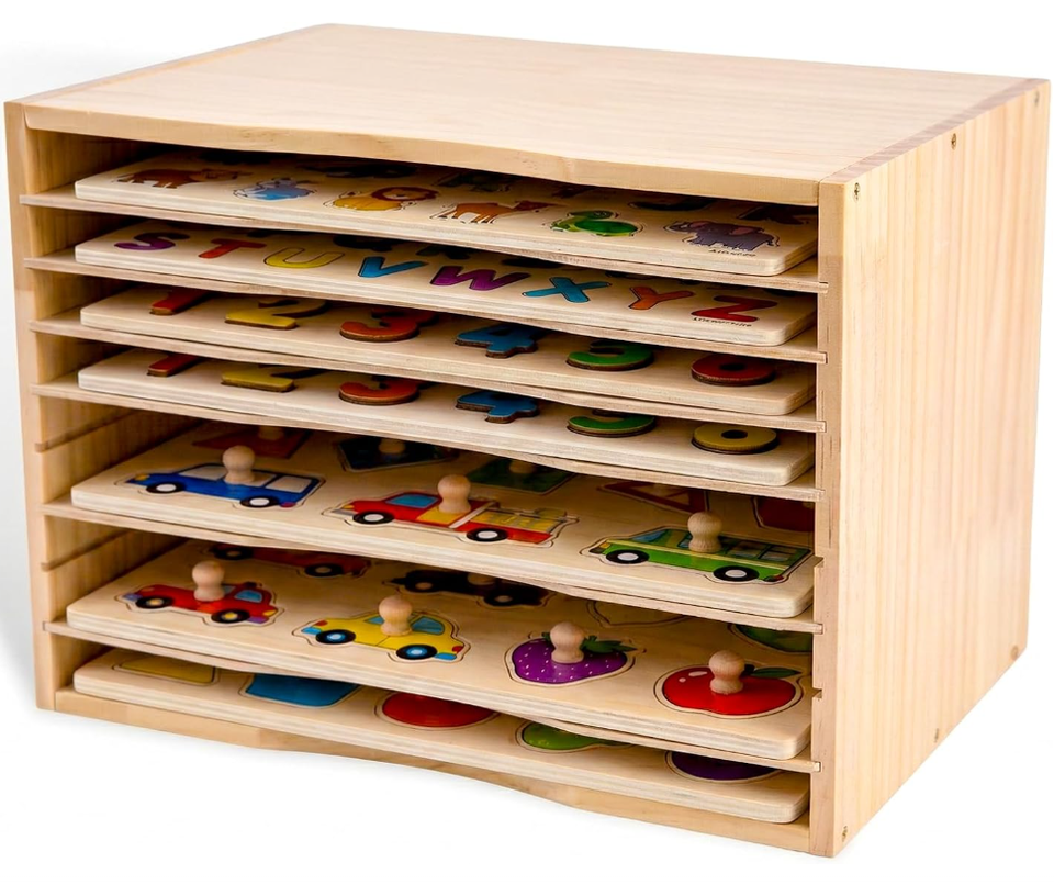 Custom Wooden Puzzle Holder Rack 7-Tier Puzzle Shelf with Removable ...