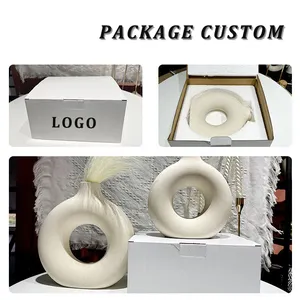 Nordique blanc décoratif floreros rond cercle poterie vase en céramique beignets minimal fleur porcelaine vases en céramique pour la décoration intérieure