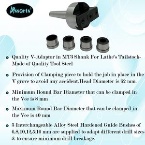 Adaptateur de perçage en V ASSORTS pour tour à métaux, perçage de barres, conique Morse MT3, acier à outils, rainure en spirale, finition en métal noir époxy - Product Image 6