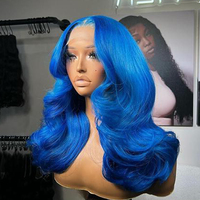 Wig renda depan 13x4 13x6 warna biru garis rambut sebelum dipetik wig rambut manusia Remy Brasil gelombang tubuh renda depan untuk wanita