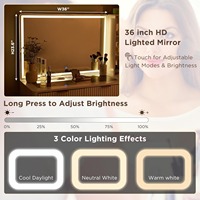 Offre Spéciale : Miroir Lumineux Moderne Blanc Mobile avec Panneaux en Bois et 3 Modes d'Éclairage pour Coiffeuse et Salon