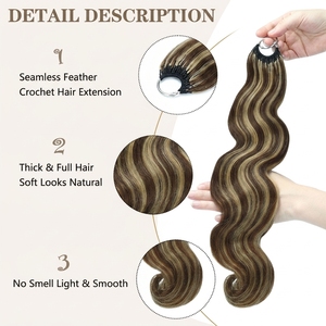 FH Body Wave Miracle Knot Crochet Human Hair P4/27 Highlight Color <b>Ring</b> X Feathering Tip Braids Human Hair Crochet - Product Image 5